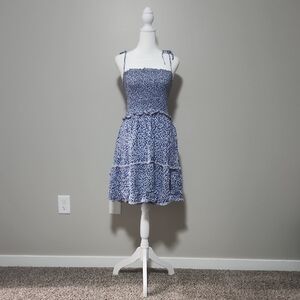 Blue Floral Smocked Dress
